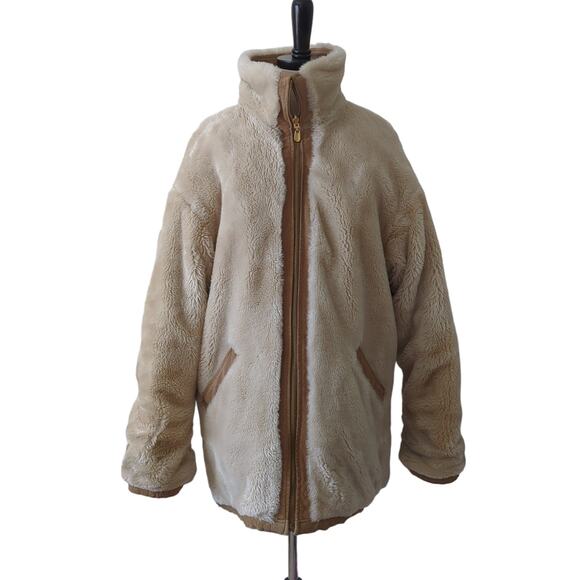 Winlit Vintage Brown Suede Leather Reversible Faux Fur Jacket Oversize Medium - Picture 2 of 12